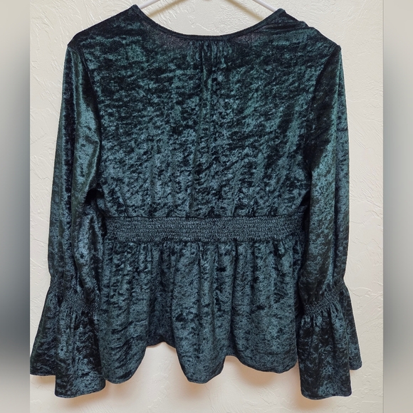 American Eagle Velvet Peplum Babydoll Emerald Green Romantic Blouse Size Small - Picture 9 of 11